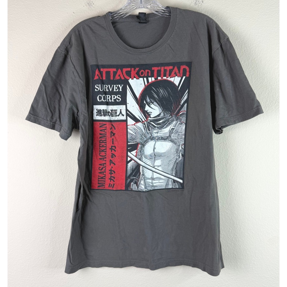 Gildan T-Shirt Mens Large Attack on Titan Mikasa Ackerman Survey Corps Gray Tee
